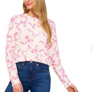 CeCe Women’s Ribbon Bows Crewneck Long-Sleeve Crewneck Sweater NWT Size Medium